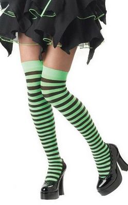 Ladies Fluro Green and Black Stripe Witch Tights Pantyhose
